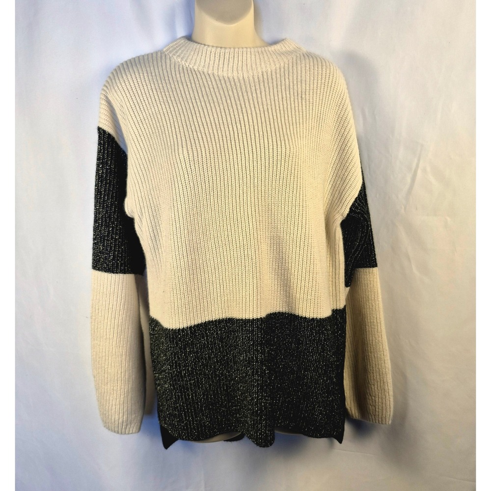 Karl Lagerfeld Paris Sweater‎ Women M Cream Black Excellent Metallic Colorblock